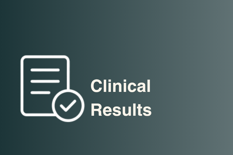 Clinical results document with a check mark, indicating successful outcomes.